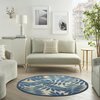 Homeroots 5 ft. Round Navy & Beige Leaves Indoor & Outdoor Area Rug 385232